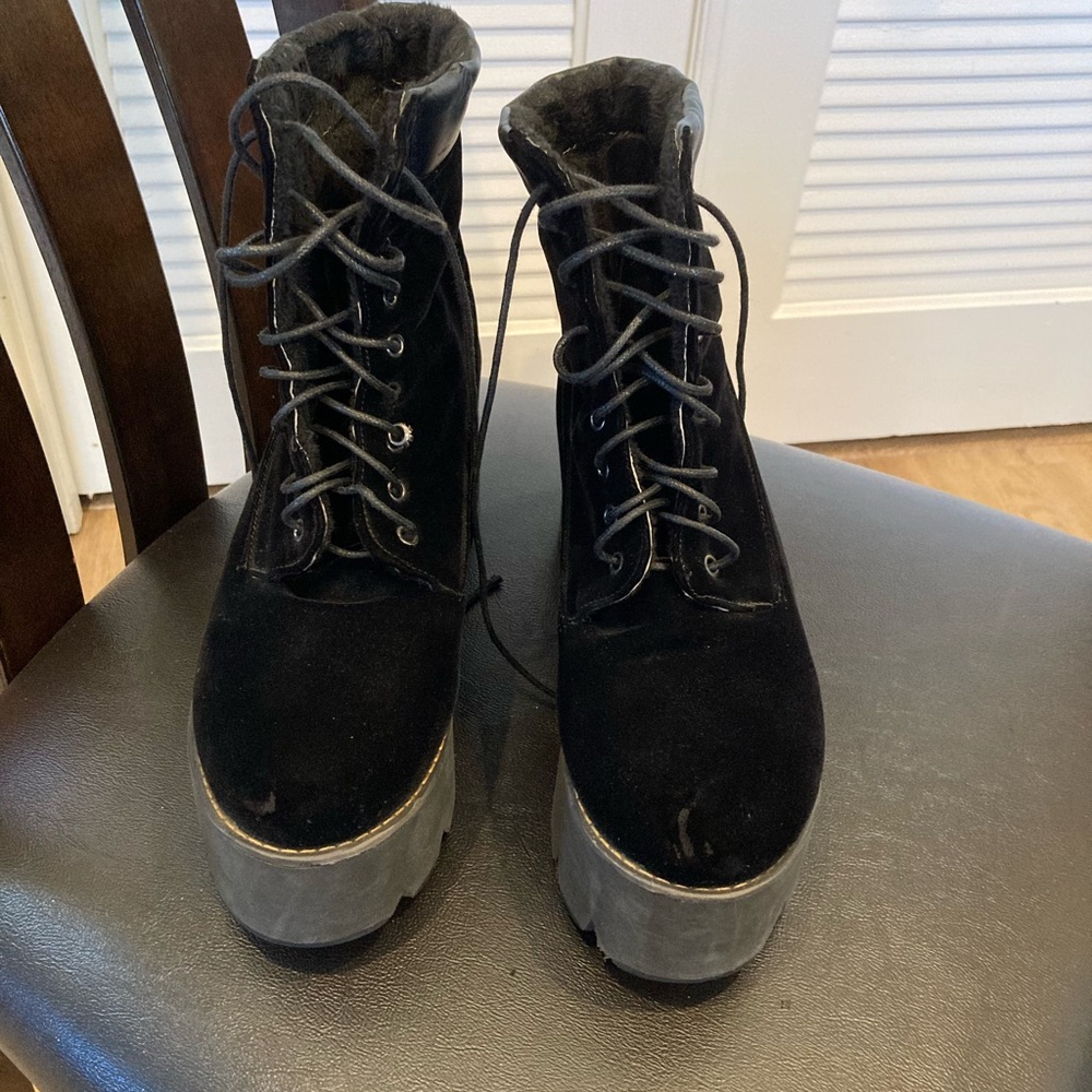 Black Lace-Up Platform Boots